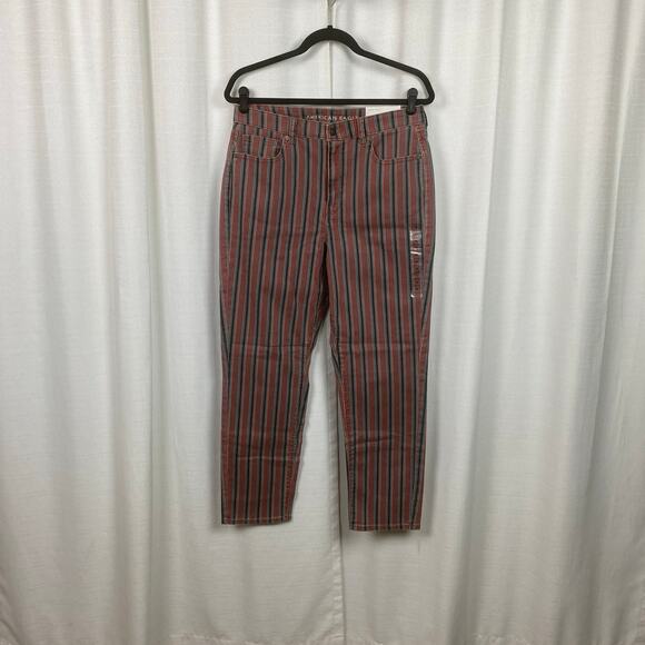 American Eagle Brick Red Stripe Mom Jeans Sz.10R NWT - Picture 2 of 14